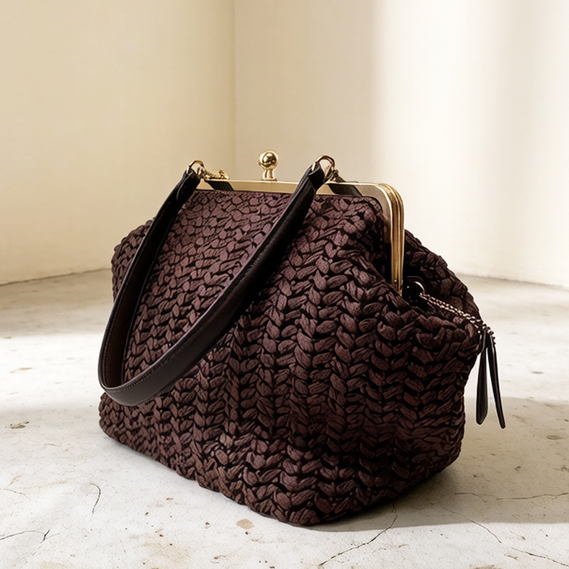 Luxury Bags Supplier - Handgeweven Kisslock Frame Schouder Raffia Strandtassen