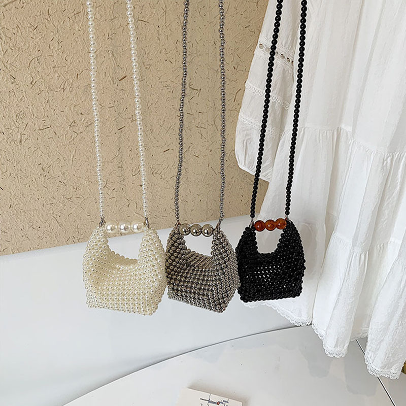 Luxury Bags For Summer - Dames geweven mini-crossbodytas met kralen, zomer,
