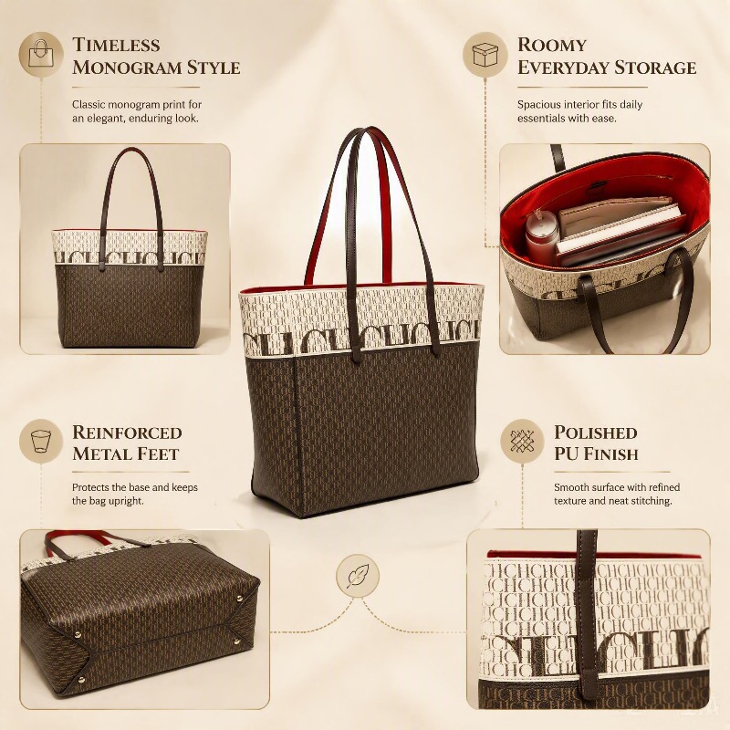 CHHC Dames Gesplitste Monogram - Tote Bag Leather Monogram recensie en prijs